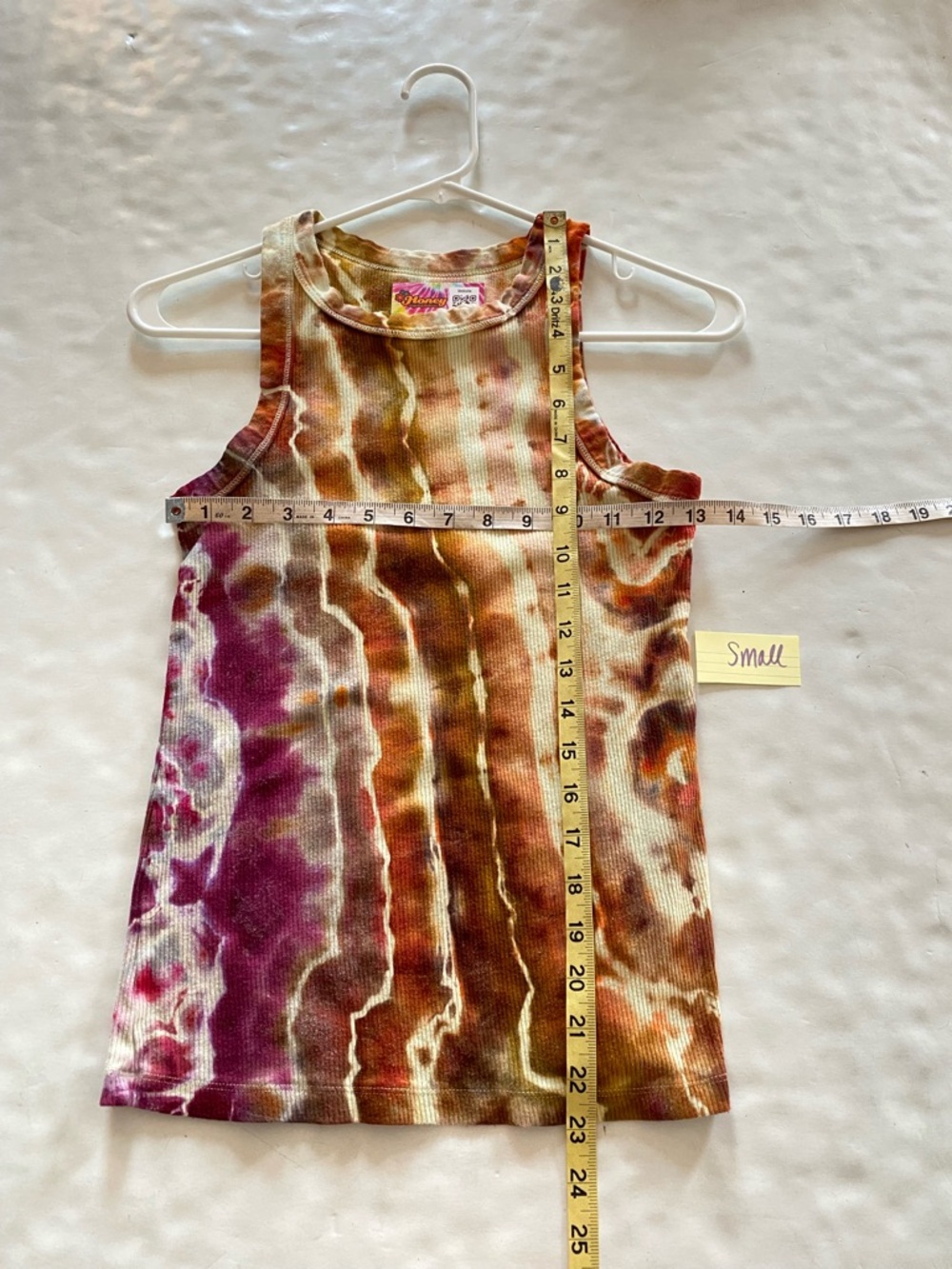 Upcycled Ice Tie Dye Tank Top Womens Size Small Geode Ribbed Handmade Brown Red - Picture 4 of 6